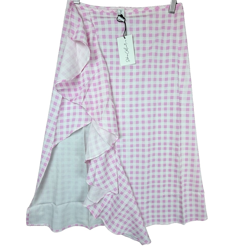 Sokie Collective Ruffle Skirt Womens Small Pink Gingham Cottagecore Picnic